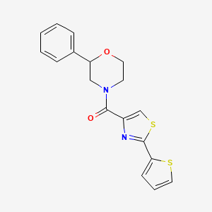 molecular formula C18H16N2O2S2 B5509608 2-phenyl-4-{[2-(2-thienyl)-1,3-thiazol-4-yl]carbonyl}morpholine 