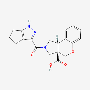 molecular formula C19H19N3O4 B5509793 (3aR*,9bR*)-2-(1,4,5,6-tetrahydrocyclopenta[c]pyrazol-3-ylcarbonyl)-1,2,3,9b-tetrahydrochromeno[3,4-c]pyrrole-3a(4H)-carboxylic acid 