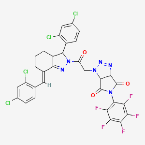 molecular formula C32H19Cl4F5N6O3 B5509948 1-{2-[7-(2,4-二氯苄叉亚基)-3-(2,4-二氯苯基)-3,3a,4,5,6,7-六氢-2H-吲唑-2-基]-2-氧代乙基}-5-(五氟苯基)-3a,6a-二氢吡咯并[3,4-d][1,2,3]三唑-4,6(1H,5H)-二酮 