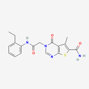 molecular formula C18H18N4O3S B5509960 3-{2-[(2-ethylphenyl)amino]-2-oxoethyl}-5-methyl-4-oxo-3,4-dihydrothieno[2,3-d]pyrimidine-6-carboxamide 