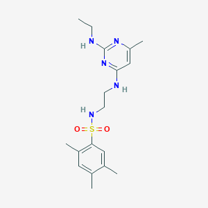 molecular formula C18H27N5O2S B5509962 N-(2-{[2-(ethylamino)-6-methyl-4-pyrimidinyl]amino}ethyl)-2,4,5-trimethylbenzenesulfonamide 