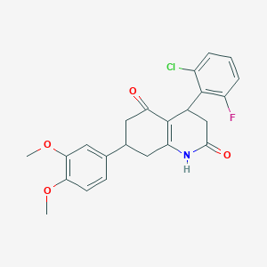 molecular formula C23H21ClFNO4 B5509998 4-(2-chloro-6-fluorophenyl)-7-(3,4-dimethoxyphenyl)-4,6,7,8-tetrahydro-2,5(1H,3H)-quinolinedione 