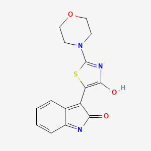 molecular formula C15H13N3O3S B5510018 3-[2-(4-morpholinyl)-4-oxo-1,3-thiazol-5(4H)-ylidene]-1,3-dihydro-2H-indol-2-one 