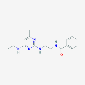 molecular formula C18H25N5O B5510022 N-(2-{[4-(ethylamino)-6-methyl-2-pyrimidinyl]amino}ethyl)-2,5-dimethylbenzamide 