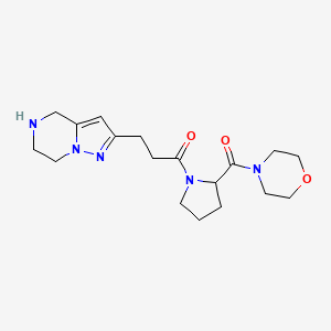 molecular formula C18H27N5O3 B5510126 2-{3-[2-(4-morpholinylcarbonyl)-1-pyrrolidinyl]-3-oxopropyl}-4,5,6,7-tetrahydropyrazolo[1,5-a]pyrazine hydrochloride 