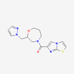 molecular formula C15H17N5O2S B5510180 6-{[2-(1H-pyrazol-1-ylmethyl)-1,4-oxazepan-4-yl]carbonyl}imidazo[2,1-b][1,3]thiazole 