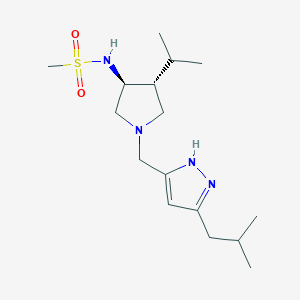 molecular formula C16H30N4O2S B5510357 N-{(3S*,4R*)-1-[(5-异丁基-1H-吡唑-3-基)甲基]-4-异丙基-3-吡咯烷基}甲磺酰胺 