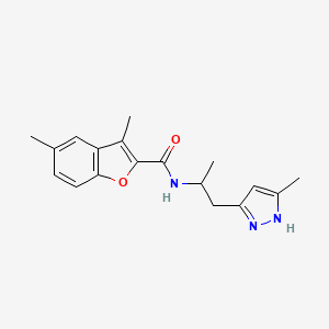molecular formula C18H21N3O2 B5510371 3,5-dimethyl-N-[1-methyl-2-(3-methyl-1H-pyrazol-5-yl)ethyl]-1-benzofuran-2-carboxamide 