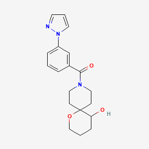 molecular formula C19H23N3O3 B5510398 9-[3-(1H-pyrazol-1-yl)benzoyl]-1-oxa-9-azaspiro[5.5]undecan-5-ol 