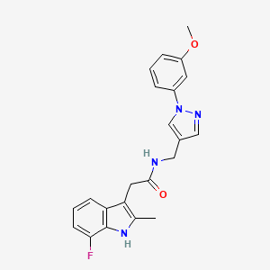 molecular formula C22H21FN4O2 B5510427 2-(7-fluoro-2-methyl-1H-indol-3-yl)-N-{[1-(3-methoxyphenyl)-1H-pyrazol-4-yl]methyl}acetamide 