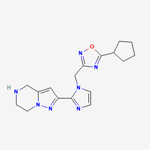 molecular formula C17H21N7O B5510619 2-{1-[(5-cyclopentyl-1,2,4-oxadiazol-3-yl)methyl]-1H-imidazol-2-yl}-4,5,6,7-tetrahydropyrazolo[1,5-a]pyrazine hydrochloride 