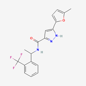 molecular formula C18H16F3N3O2 B5510650 3-(5-methyl-2-furyl)-N-{1-[2-(trifluoromethyl)phenyl]ethyl}-1H-pyrazole-5-carboxamide 