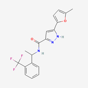 molecular formula C18H16F3N3O2 B5510650 5-(5-methylfuran-2-yl)-N-[1-[2-(trifluoromethyl)phenyl]ethyl]-1H-pyrazole-3-carboxamide 