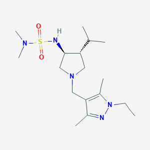 molecular formula C17H33N5O2S B5510664 N'-{(3S*,4R*)-1-[(1-ethyl-3,5-dimethyl-1H-pyrazol-4-yl)methyl]-4-isopropyl-3-pyrrolidinyl}-N,N-dimethylsulfamide 