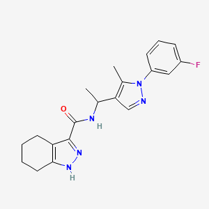 molecular formula C20H22FN5O B5510975 N-{1-[1-(3-fluorophenyl)-5-methyl-1H-pyrazol-4-yl]ethyl}-4,5,6,7-tetrahydro-1H-indazole-3-carboxamide 