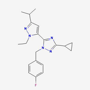 molecular formula C20H24FN5 B5511150 3-cyclopropyl-5-(1-ethyl-3-isopropyl-1H-pyrazol-5-yl)-1-(4-fluorobenzyl)-1H-1,2,4-triazole 