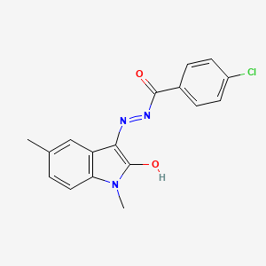 molecular formula C17H14ClN3O2 B5511164 4-chloro-N'-(1,5-dimethyl-2-oxo-1,2-dihydro-3H-indol-3-ylidene)benzohydrazide 