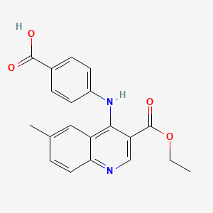 molecular formula C20H18N2O4 B5511175 4-{[3-(ethoxycarbonyl)-6-methyl-4-quinolinyl]amino}benzoic acid 