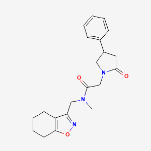 molecular formula C21H25N3O3 B5511504 N-甲基-2-(2-氧代-4-苯基吡咯烷-1-基)-N-(4,5,6,7-四氢-1,2-苯并异恶唑-3-基甲基)乙酰胺 