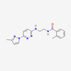 molecular formula C18H20N6O B5511630 2-methyl-N-(2-{[6-(3-methyl-1H-pyrazol-1-yl)-3-pyridazinyl]amino}ethyl)benzamide 