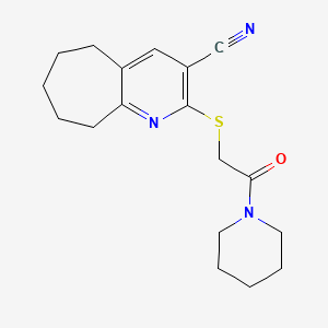 molecular formula C18H23N3OS B5511651 2-{[2-oxo-2-(1-piperidinyl)ethyl]thio}-6,7,8,9-tetrahydro-5H-cyclohepta[b]pyridine-3-carbonitrile 