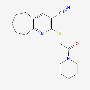 molecular formula C18H23N3OS B5511651 2-{[2-氧代-2-(1-哌啶基)乙基]硫代}-6,7,8,9-四氢-5H-环庚[b]吡啶-3-腈 