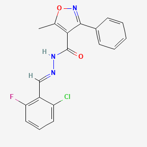 molecular formula C18H13ClFN3O2 B5511694 N'-(2-chloro-6-fluorobenzylidene)-5-methyl-3-phenyl-4-isoxazolecarbohydrazide 