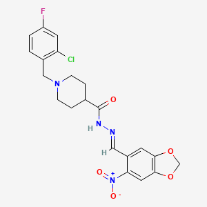 molecular formula C21H20ClFN4O5 B5511725 1-(2-chloro-4-fluorobenzyl)-N'-[(6-nitro-1,3-benzodioxol-5-yl)methylene]-4-piperidinecarbohydrazide 