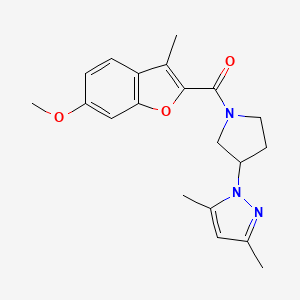 molecular formula C20H23N3O3 B5511889 1-{1-[(6-methoxy-3-methyl-1-benzofuran-2-yl)carbonyl]-3-pyrrolidinyl}-3,5-dimethyl-1H-pyrazole 