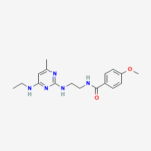 molecular formula C17H23N5O2 B5511907 N-(2-{[4-(ethylamino)-6-methyl-2-pyrimidinyl]amino}ethyl)-4-methoxybenzamide 