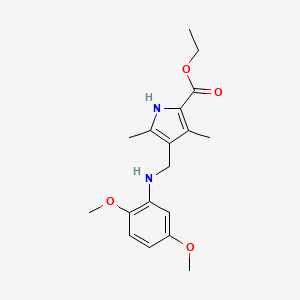 molecular formula C18H24N2O4 B5511918 ethyl 4-{[(2,5-dimethoxyphenyl)amino]methyl}-3,5-dimethyl-1H-pyrrole-2-carboxylate 