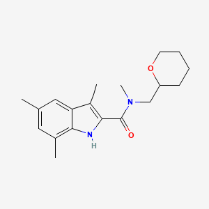 molecular formula C19H26N2O2 B5512006 N,3,5,7-tetramethyl-N-(tetrahydro-2H-pyran-2-ylmethyl)-1H-indole-2-carboxamide 
