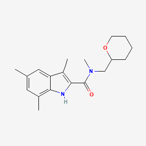 molecular formula C19H26N2O2 B5512006 N,3,5,7-四甲基-N-(四氢-2H-吡喃-2-基甲基)-1H-吲哚-2-甲酰胺 