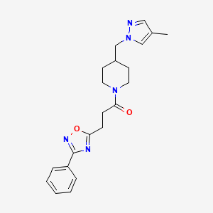 4-[(4-methyl-1H-pyrazol-1-yl)methyl]-1-[3-(3-phenyl-1,2,4-oxadiazol-5-yl)propanoyl]piperidine