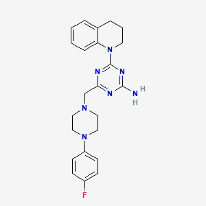 molecular formula C23H26FN7 B5512027 4-(3,4-二氢-1(2H)-喹啉基)-6-{[4-(4-氟苯基)-1-哌嗪基]甲基}-1,3,5-三嗪-2-胺 
