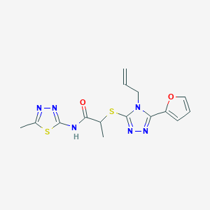 molecular formula C15H16N6O2S2 B5512084 2-{[4-allyl-5-(2-furyl)-4H-1,2,4-triazol-3-yl]thio}-N-(5-methyl-1,3,4-thiadiazol-2-yl)propanamide 