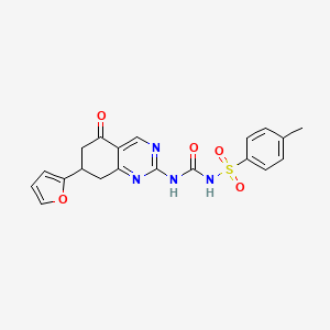 molecular formula C20H18N4O5S B5512274 N-({[7-(2-furyl)-5-oxo-5,6,7,8-tetrahydro-2-quinazolinyl]amino}carbonyl)-4-methylbenzenesulfonamide 