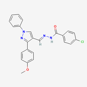 molecular formula C24H19ClN4O2 B5512367 4-chloro-N'-{[3-(4-methoxyphenyl)-1-phenyl-1H-pyrazol-4-yl]methylene}benzohydrazide 
