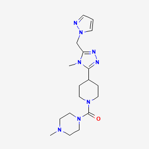 molecular formula C18H28N8O B5512389 1-methyl-4-({4-[4-methyl-5-(1H-pyrazol-1-ylmethyl)-4H-1,2,4-triazol-3-yl]piperidin-1-yl}carbonyl)piperazine 