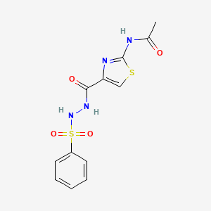 molecular formula C12H12N4O4S2 B5512397 N-(4-{[2-(phenylsulfonyl)hydrazino]carbonyl}-1,3-thiazol-2-yl)acetamide 