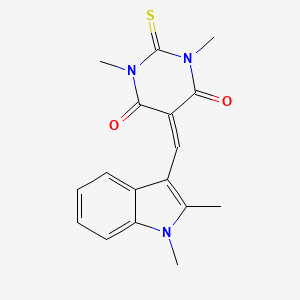 molecular formula C17H17N3O2S B5512595 5-[(1,2-dimethyl-1H-indol-3-yl)methylene]-1,3-dimethyl-2-thioxodihydro-4,6(1H,5H)-pyrimidinedione 
