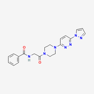 molecular formula C20H21N7O2 B5512627 N-(2-oxo-2-{4-[6-(1H-pyrazol-1-yl)-3-pyridazinyl]-1-piperazinyl}ethyl)benzamide 