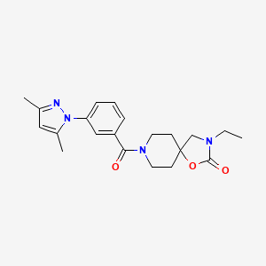 molecular formula C21H26N4O3 B5512665 8-[3-(3,5-二甲基-1H-吡唑-1-基)苯甲酰]-3-乙基-1-氧杂-3,8-二氮杂螺[4.5]癸烷-2-酮 