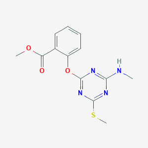 molecular formula C13H14N4O3S B5512866 methyl 2-{[4-(methylamino)-6-(methylthio)-1,3,5-triazin-2-yl]oxy}benzoate 