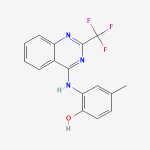 molecular formula C16H12F3N3O B5512901 4-甲基-2-[{[2-(三氟甲基)-4-喹唑啉基]氨基}苯酚 