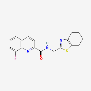 molecular formula C19H18FN3OS B5512981 8-氟代-N-[1-(4,5,6,7-四氢-1,3-苯并噻唑-2-基)乙基]-2-喹啉甲酰胺 