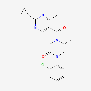 molecular formula C20H21ClN4O2 B5513012 1-(2-chlorophenyl)-4-[(2-cyclopropyl-4-methyl-5-pyrimidinyl)carbonyl]-5-methyl-2-piperazinone 