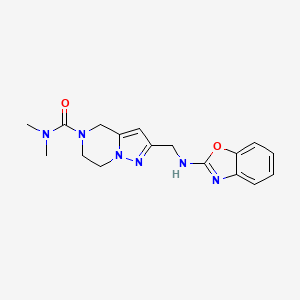 molecular formula C17H20N6O2 B5513122 2-[(1,3-benzoxazol-2-ylamino)methyl]-N,N-dimethyl-6,7-dihydropyrazolo[1,5-a]pyrazine-5(4H)-carboxamide 