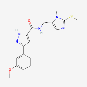 molecular formula C17H19N5O2S B5513179 3-(3-甲氧基苯基)-N-{[1-甲基-2-(甲硫基)-1H-咪唑-5-基]甲基}-1H-吡唑-5-甲酰胺 