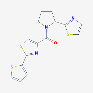 molecular formula C15H13N3OS3 B5513209 4-{[2-(1,3-thiazol-2-yl)-1-pyrrolidinyl]carbonyl}-2-(2-thienyl)-1,3-thiazole 